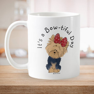 Die Sweet Yorkie mit Bow Simple White personalisie Kaffeetasse