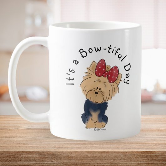 Die Sweet Yorkie mit Bow Simple White personalisie Kaffeetasse