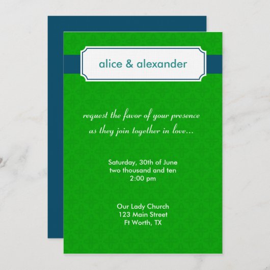 Die Sylvia in Grün und Marine Einladung (Vorne/Hinten)