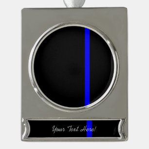 Die symbolische dünne blaue Linie auf schwarz Banner-Ornament Silber