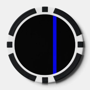 Die symbolische Thin Blue Line auf schwarz Pokerchips