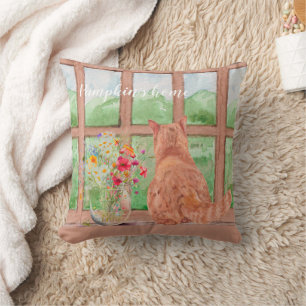 Die Tabby-Katze im Fenster Landschaftliche serene Kissen