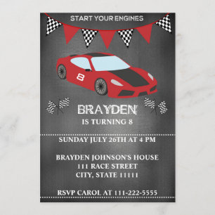 Die Tafel-Rennwagen-Geburtstags-Einladung der Einladung