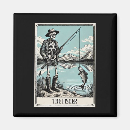 Die Tarot-Karte des Fisher Skeleton für Fischereil Magnet (Vorne)