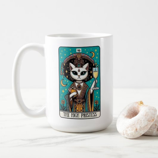 Die Tasse der Cat-Tarot-Karte der Hohepriestess (Mit Donut)