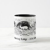 Die Tasse des altmodischen Jägers mit Rotwild u. (Zentrum)