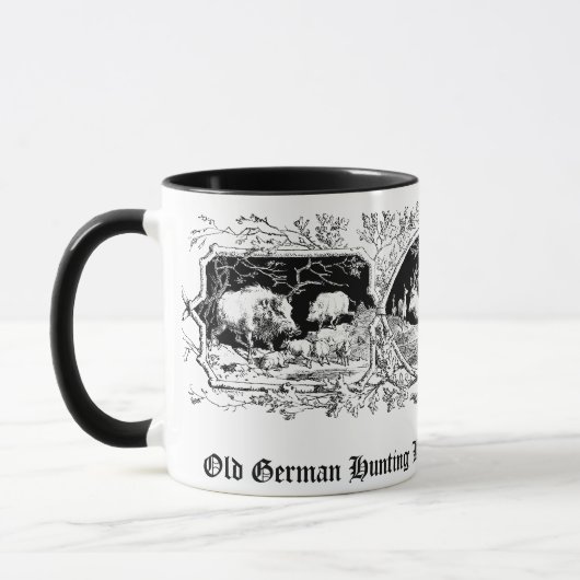 Die Tasse des altmodischen Jägers mit Rotwild u. (Links)