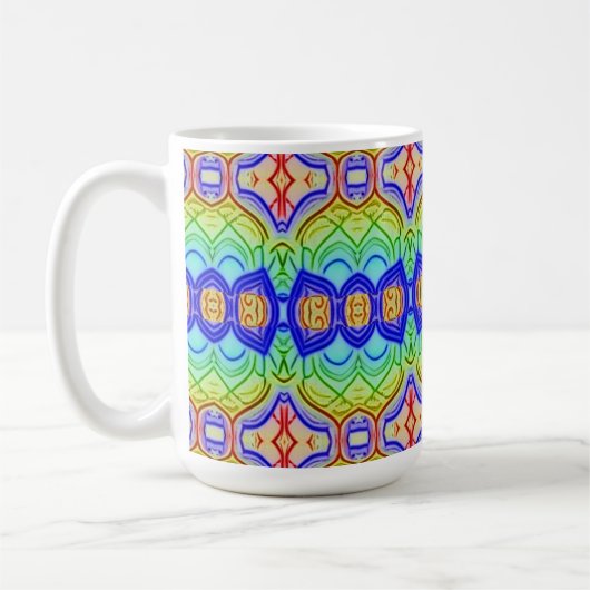 Die Tasse des Kaffees, ein lebhaftes, farbenfrohes (Links)