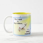 Die Tasse des Verfassers mit Parodie des Psalm-23 (Links)