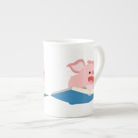 Die Tasse "Flying Book and Cartoon Pig-Bone-China" (Vorderseite Rechts)