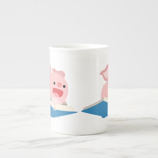 Die Tasse "Flying Book and Cartoon Pig-Bone-China" (Vorderseite)