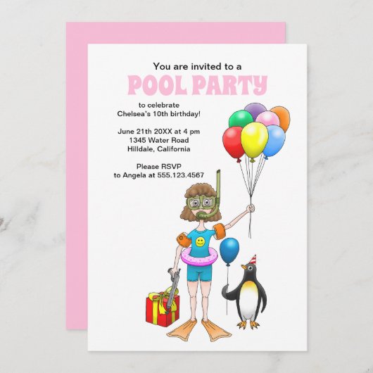 Die Taucherin und der Pinguin Einladung (Vorne/Hinten)