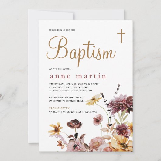 Die Taufe der einfachen Wildblume Einladung (Vorderseite)