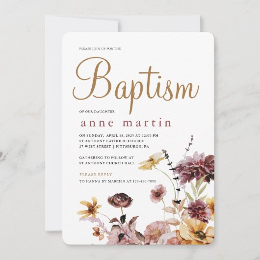 Die Taufe der einfachen Wildblume Einladung (Vorderseite)