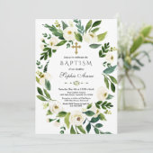 Die Taufe der modernen weißen Blumen Einladung (Stehend Vorderseite)