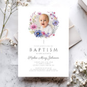 Die Taufe der modernen Wildblume Wreath Foto Einladung