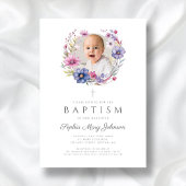 Die Taufe der modernen Wildblume Wreath Foto Einladung