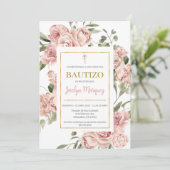 Die Taufe der rosa Flora lädt auf Spanisch ein Einladung (Stehend Vorderseite)