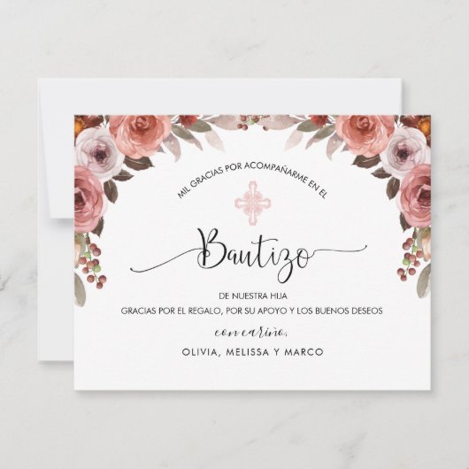 Die Taufe der Spanisch Pink Floral Girl Danke (Vorderseite)