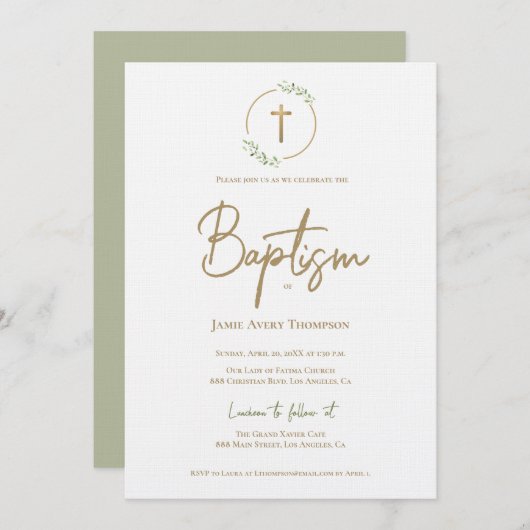 Die Taufe des Goldkreuzkreuzes des modernen Wasser Einladung (Vorne/Hinten)