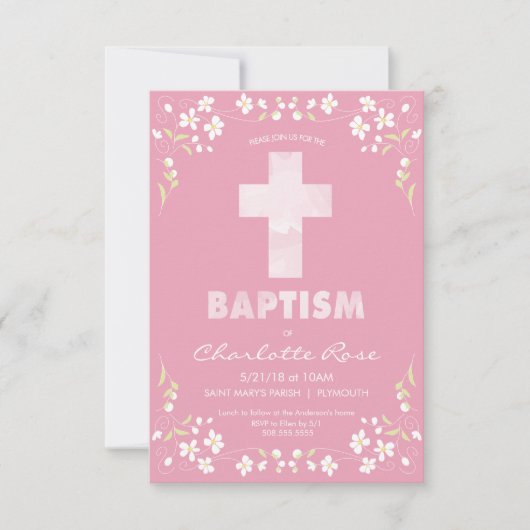Die Taufe-Einladung des Mädchens - Rosa, Einladung (Vorderseite)