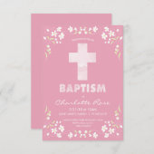 Die Taufe-Einladung des Mädchens - Rosa, Einladung (Vorne/Hinten)