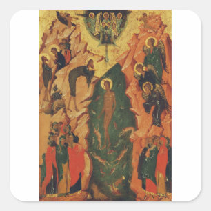 Die Taufe Jesu Christi byzantinisches Ikon Quadratischer Aufkleber