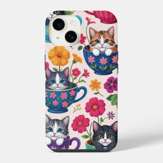 Die Teetassen-Kätzchen & Blüten iPhone Hülle (Rückseite)