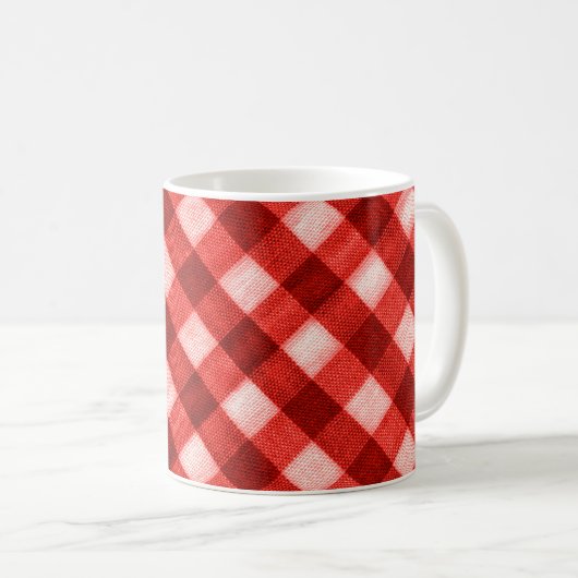 Die Textur des hellen Rotes des Binding Gingham f Kaffeetasse (VorderseiteRechts)