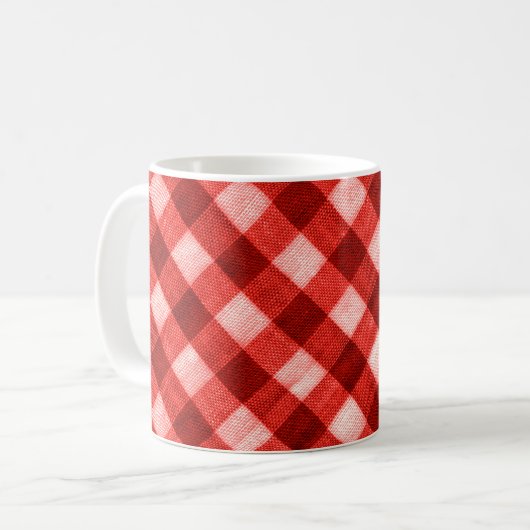 Die Textur des hellen Rotes des Binding Gingham f Kaffeetasse (Vorderseite Links)