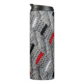die Textur des Strickstoffes mit gestreiftem p Thermosbecher (Nach rechts gedreht)