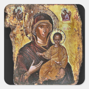 Die Theotokos und das orthodoxe Kindersymbol Quadratischer Aufkleber