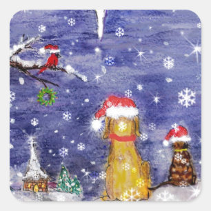 Die Tier-Weihnachtssogar Aquarell-Kunst Quadratischer Aufkleber