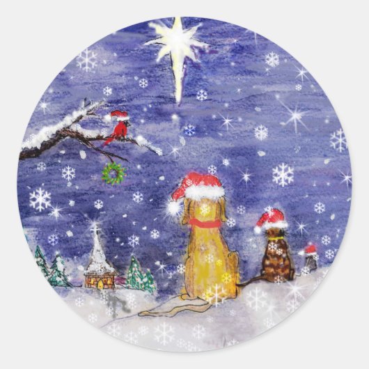 Die Tiere Weihnachten sogar Aquarellkunst Runder Aufkleber (Vorderseite)