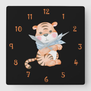 Die Tigerwall-Uhr Quadratische Wanduhr