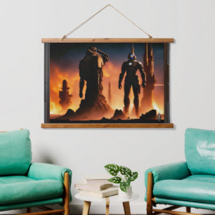 Die Titans von Arkeros AI Concept Art von Xzendor7 Wandteppich Mit Holzrahmen