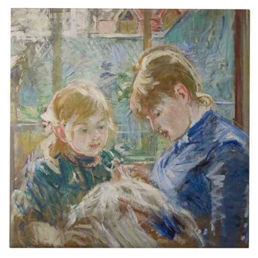 Die Tochter der Künstlerin, Julie, mit ihrem Junge Fliese (Vorderseite)