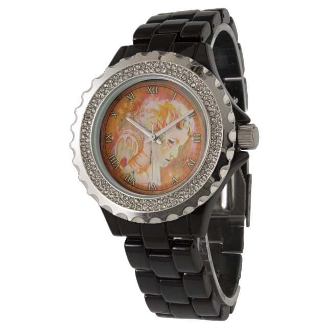 Die Tochter des Teufels - Frau mit Hörnern, Flügel Armbanduhr (Schrägansicht)