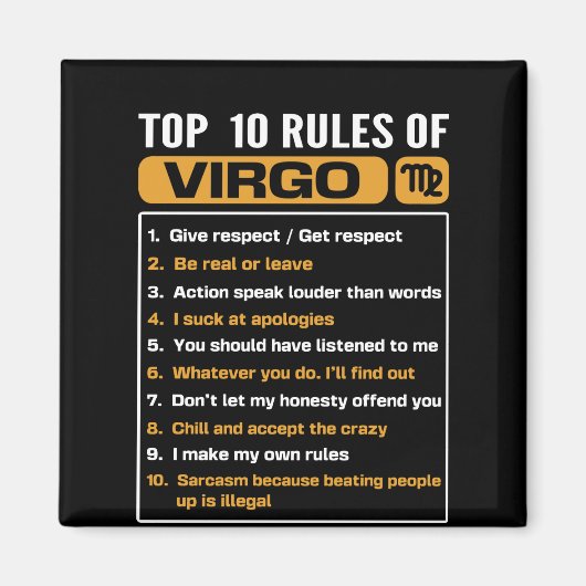 Die Top 10 Regeln von Virgo, Funny Virgo Facts, Zo Magnet (Vorne)
