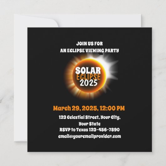 Die Total Solar Eclipse 3/29/2025 USA Einladung (Vorderseite)