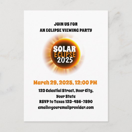 Die Total Solar Eclipse 3/29/2025 USA Einladungspostkarte (Vorderseite)