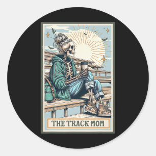 Die Track-Mama-Skelett-Tarot-Karte läuft auf dem L Runder Aufkleber