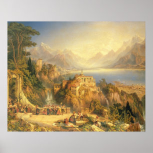 Die Trauben-Ernte feiern, See Orta, Norden es Poster