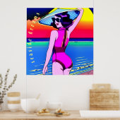 Die Träume am Meer. Mädchen mit chinesischem Hut. Poster (Küche)