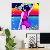 Die Träume am Meer. Mädchen mit chinesischem Hut. Poster (Heimbüro)