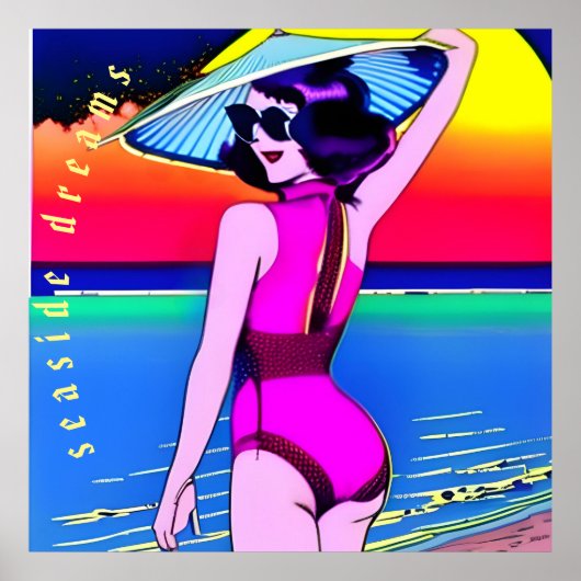 Die Träume am Meer. Mädchen mit chinesischem Hut. Poster (Vorne)