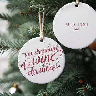 Die Träume von einem Wein Weihnachten   weiß und r Keramikornament