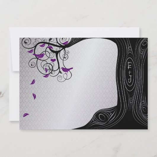 Die Tree Silver Lila Bird Wedding Einladung (Rückseite)