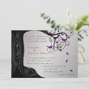 Die Tree Silver Lila Bird Wedding Einladung