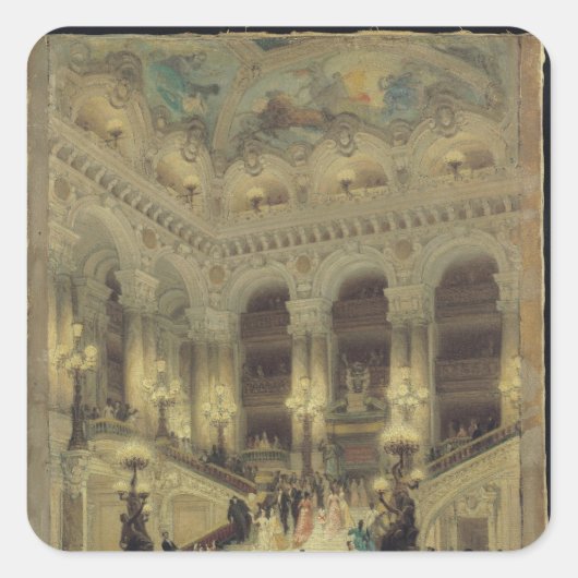 Die Treppe der Oper, 1877 Quadratischer Aufkleber (Vorderseite)